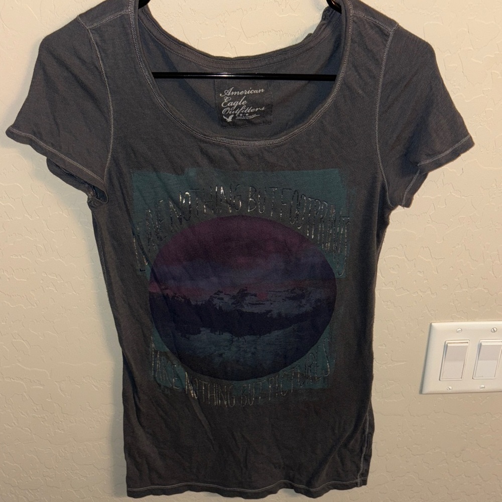 American Eagle Outfitters Women's Dark Gray Graphic Tee